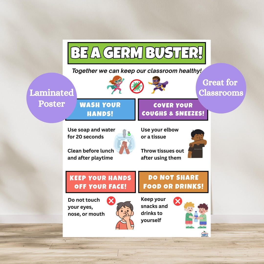 Germ Buster Laminated Poster | Classroom Don't Spread Sickness Sign - Etsy
