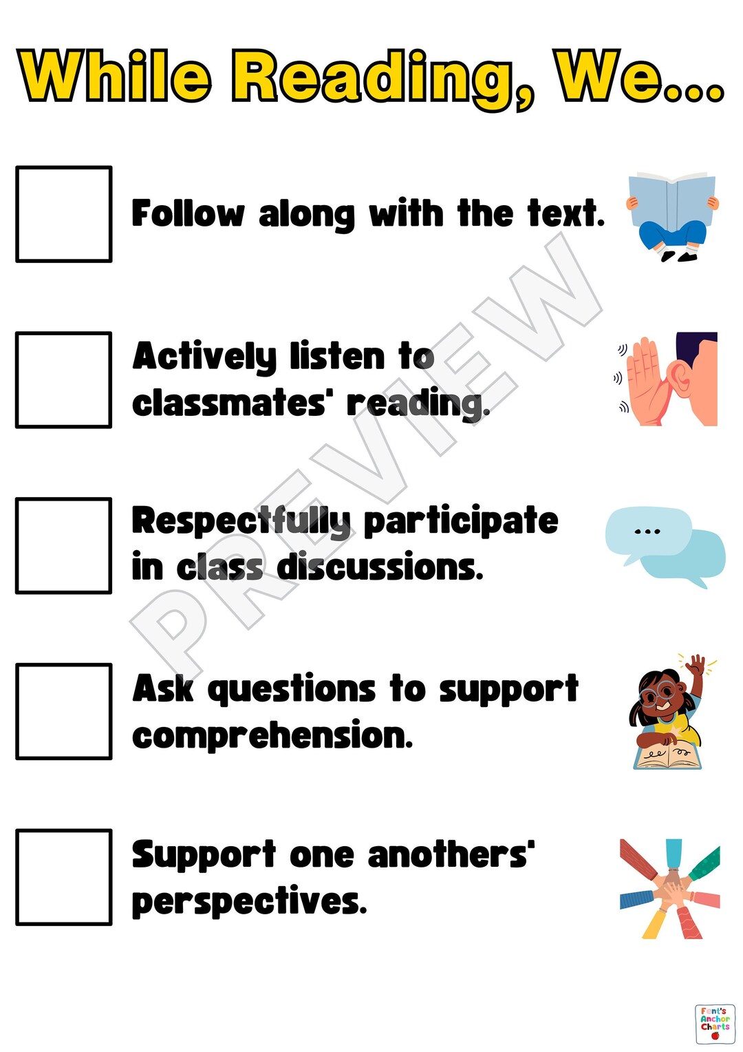 While Reading We, Reading Expectations Anchor Charts, Reading Checklist