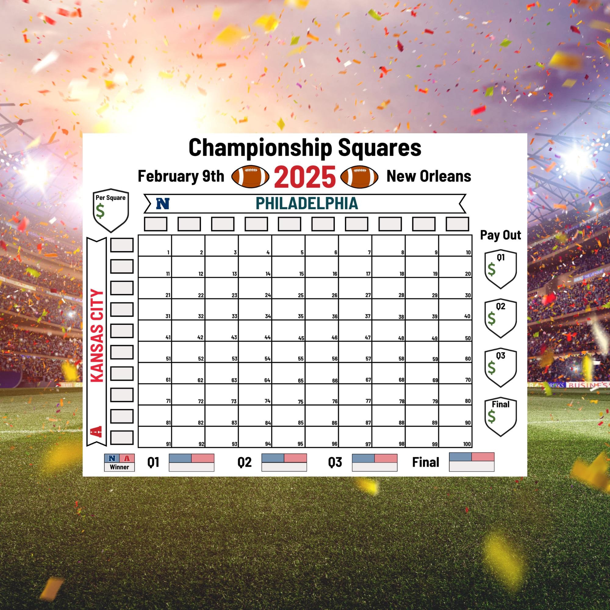 Printable Super Bowl Boxes Super Bowl Pool Squares 100 Squares Pool