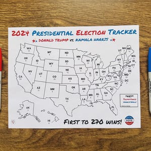 Hoja para colorear del mapa del colegio electoral de 2024, actividad de la noche de las elecciones, seguimiento de votos de las elecciones presidenciales, mapa actualizado del colegio electoral
