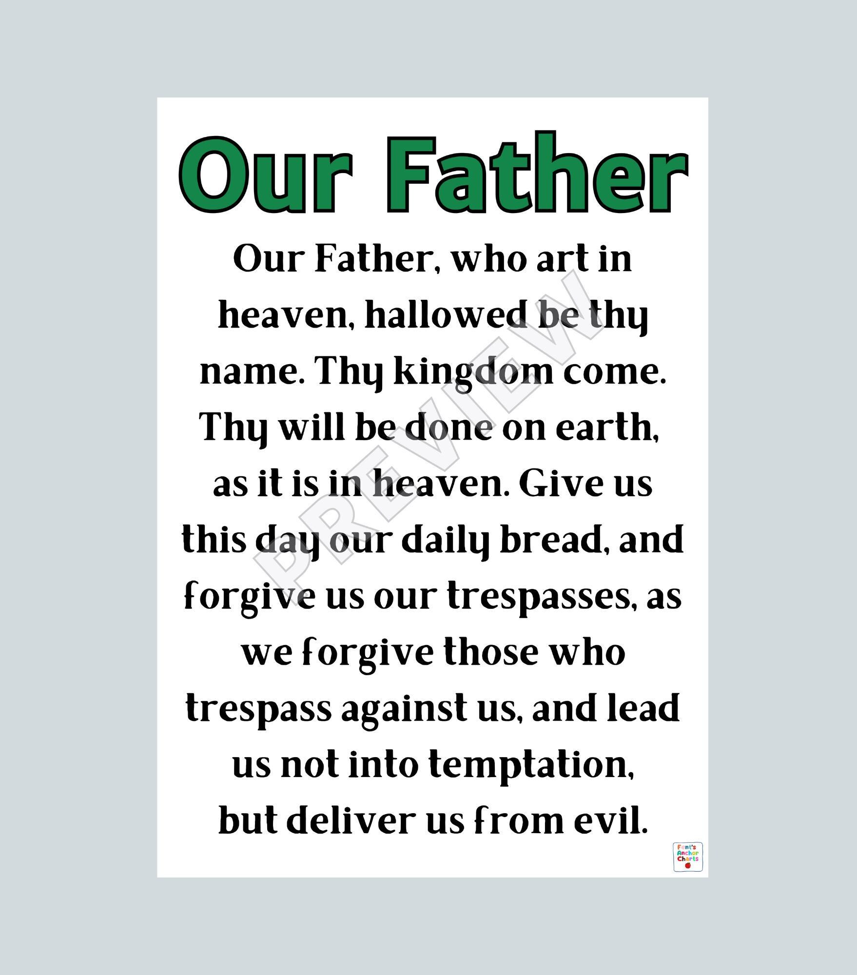 Our Father Prayer Poster, Our Father Prayer Print, Classroom Our Father ...