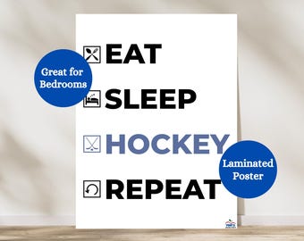 Hockey Poster for Bedroom | Eat Sleep Hockey Repeat Print | Personalized Hockey Player Gift