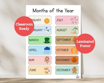 Months of the Year Laminated Poster | Classroom Calendar Chart