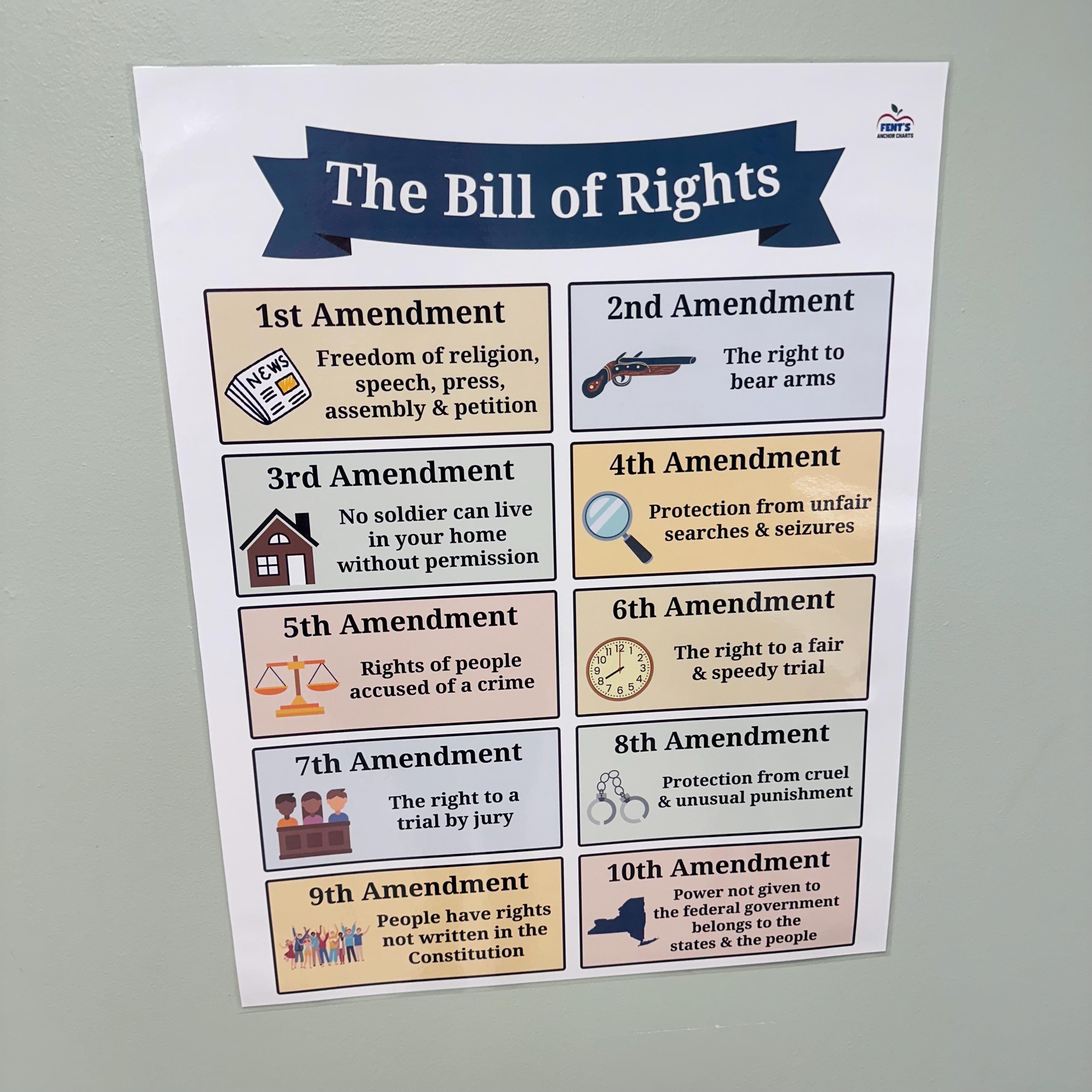 Bill of Rights Laminated Poster | 10 Amendments Anchor Chart - Etsy