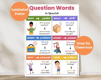 Spanish Question Words Laminated Poster, Bilingual Classroom Decor