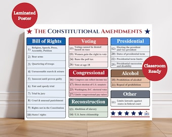 Constitutional Amendments Laminated Poster | Social Studies Classroom Anchor Chart