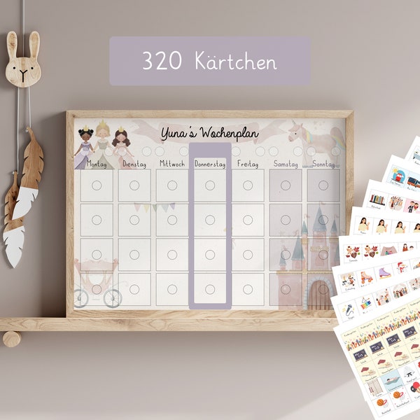 Wochenplan für Kinder Wochenplan Kinder Wochenplaner Montessori personalisiert "Prinzessin"