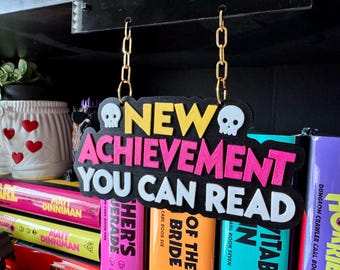 New Achievement Bookself Decor DCC Inspired | Bookshelf Hanging Charm | Fantasy Bookish Bookself Accessories | Fantasy Shelf Hanger