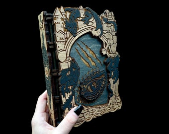 Guardian Dragon Wooden Book Box - Dice Roller - Dice/Card Storage - Card Guardian- Dice Guardian - Dice Tray - Engraved Wooden Dice Box