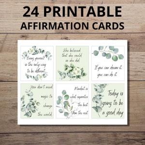 24 baraja de cartas de afirmación positiva, imprimibles, kit de manifestación, imprimibles de cuidado personal, descarga instantánea