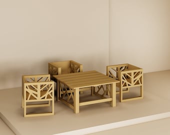Garden Table and Chairs STL File - Miniature Furniture - Dollhouse 1:12 Scale - 3D Printable Files