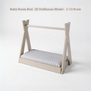 Baby Room Bed STL File - 3D Print Dollhouse STL - Miniature Chest of Drawers Digital File - 1:12 Scale Doll Furniture Model