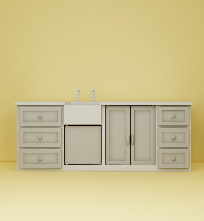 Kitchen Countertop Model-2 STL File - Miniature Furniture - Dollhouse 1:12 Scale - 3D Printable Files image 2