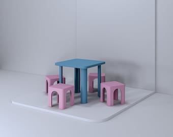 Sillas y mesas para niños Archivo STL - Muebles en miniatura - Casa de muñecas escala 1:12 - Archivos imprimibles en 3D