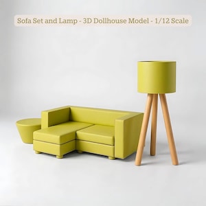 Sofa Set and Lamp STL File - Miniature Furniture - Dollhouse 1:12 Scale - 3D Printable Files