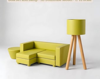 Conjunto de sofá y lámpara (archivo STL) - Muebles en miniatura - Casa de muñecas escala 1:12 - Archivos imprimibles en 3D
