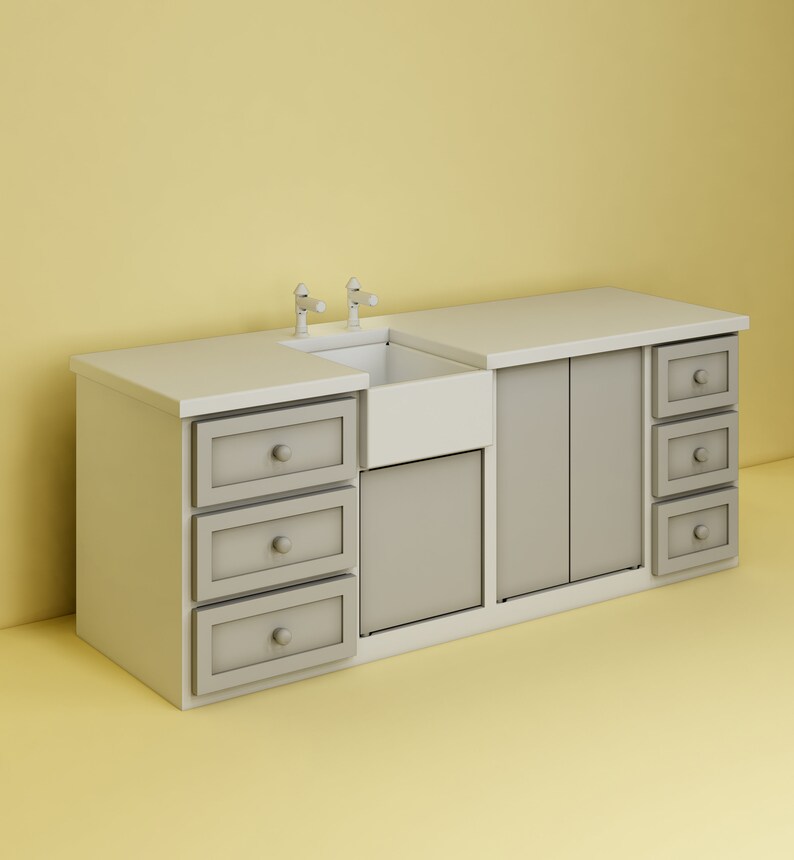 Kitchen Countertop Model-2 STL File - Miniature Furniture - Dollhouse 1:12 Scale - 3D Printable Files image 6