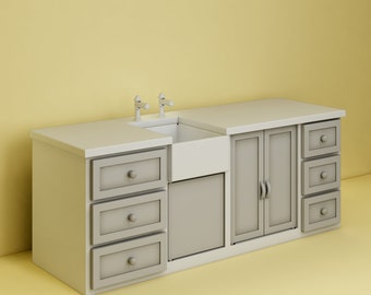 Kitchen Countertop Model-2 STL File - Miniature Furniture - Dollhouse 1:12 Scale - 3D Printable Files