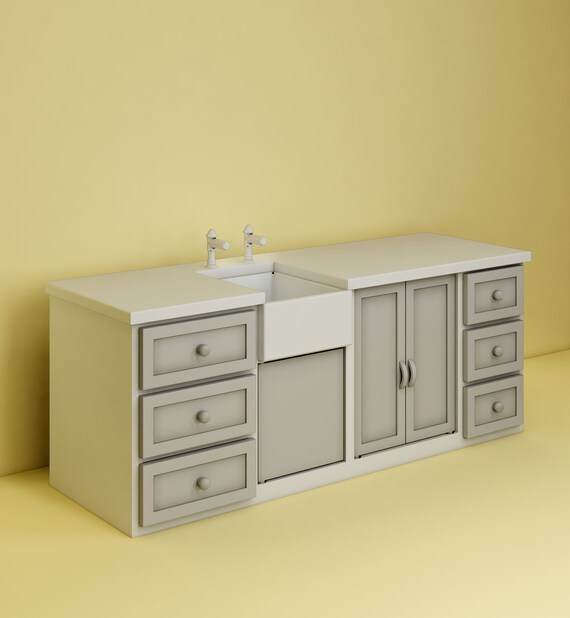 Kitchen Countertop Model-2 STL File - Miniature Furniture - Dollhouse 1:12 Scale - 3D Printable Files