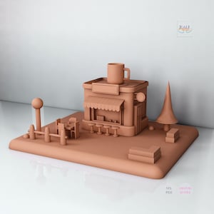 Cafe STL-bestand - miniatuurmeubels - poppenhuis 1:12 schaal - 3D-afdrukbare bestanden