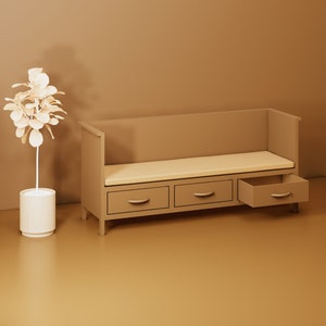Moderne bank met lades STL-bestand - miniatuurmeubels - poppenhuis: schaal 1:12 - 3D-afdrukbare bestanden