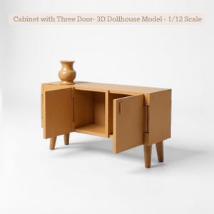 Cabinet With Three Doors STL File - Miniature Furniture - Dollhouse 1:12 Scale - 3D Printable Files