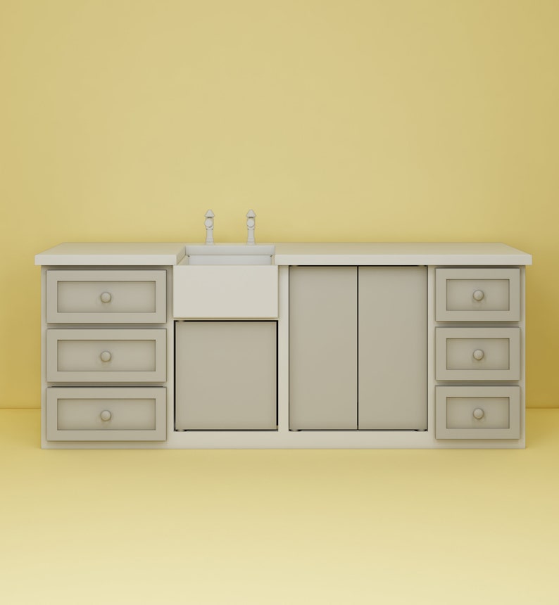 Kitchen Countertop Model-2 STL File - Miniature Furniture - Dollhouse 1:12 Scale - 3D Printable Files image 5