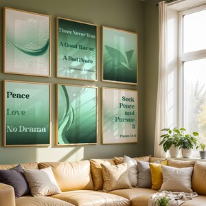 Juego de 6 cuadros inspiradores en verde esmeralda, pósteres descargables, citas motivacionales, decoración enmarcada, hogar tranquilo, regalo para amantes de la paz.