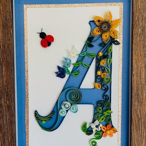 Personalized Quilling Art Initial: Floral Letter, Framed Decor