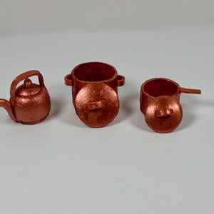 dollhouse miniatures 1:12 pot and pans, handmade miniature copper kitchen pots, set of 3 dollhouse pots, polymer clay