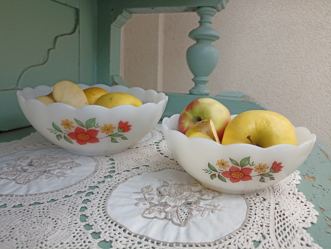 French Vintage Salad Bowl Set Milk Glass Serving Bowl French Vintage