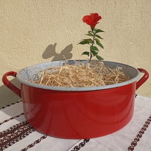 großes emailliertes Gefäß - Vintage Kochtopf - Vintage Küchendekor - Dorfdekoration - Vintage Dekoration - Blumentopf