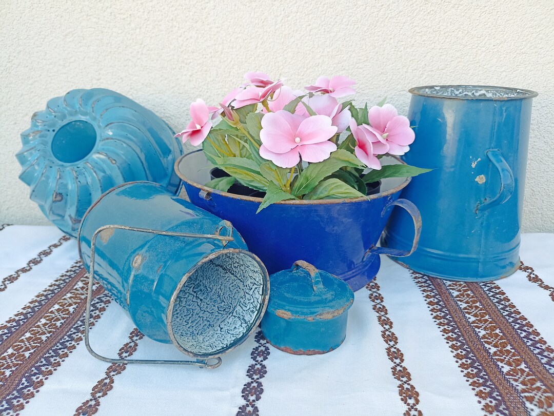 5 Blue Kitchen Utensils - Vintage Dishes - Blue Dishes - Vintage ...