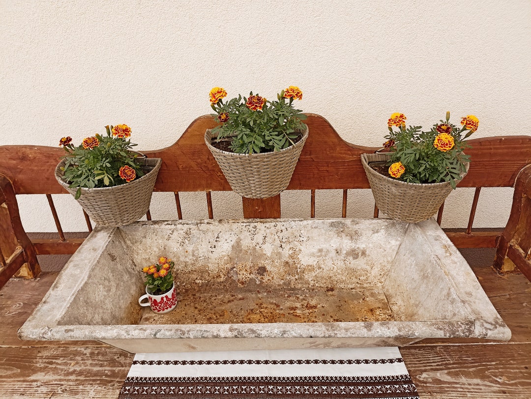 43,30 Long Tin Tub Garden Tin Sink Vintage Garden Hand Basin Vintage