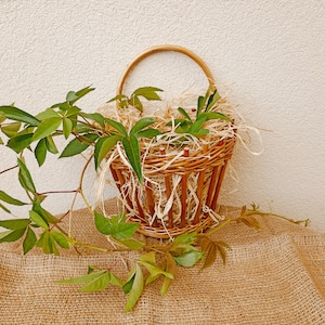 Wand Pflanzenhalter - Vintage Wanddekoration - Blumenständer aus Holzrohr - Blumenhalter