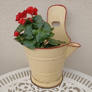 milk collecting bucket - milking bucket - enamel bucket - vintage decoration - flower planter