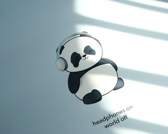 Panda Headphones Satin Poster | Cute Wall Art Print (12x18)