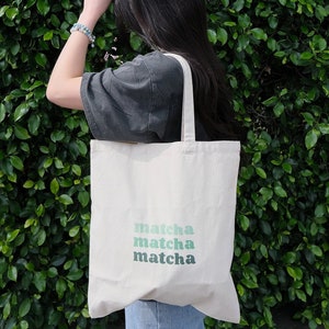 Matcha Canvas Tote Bag, Tote Bag Canvas, Aesthetic Tote Bag, Reusable Bag, Grocery Bag, Matcha Minimalistic Design, Green Tea Matcha, Drinks