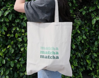 Matcha Lover Cotton Canvas Tote Bag, Green Gradient Design