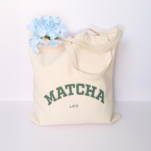 Matcha Life Tote Bag | Matcha Tote Bag, Canvas Tote Bag, Matcha Bag, Aesthetic Tote Bag, Grocery Bag, Matcha Gift, Matcha Accessories