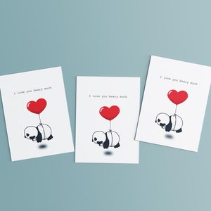 Panda Carried by Heart Balloon Card | Love You Card, Anniversary Card, Valentines Card, Panda Gift, Bear Valentine, Mother's Day Card