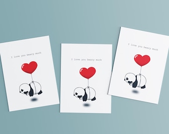 Panda Heart Balloon Card | 'I Love You Beary Much' Card