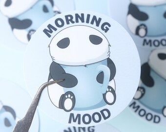 Morning Mood Panda Sticker | Hand-Drawn, Matte Vinyl