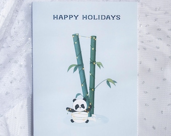 Happy Holidays Card | Panda Bamboo Card, Christmas Lights Card