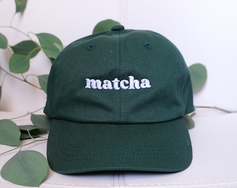 Matcha Embroidered Dad Hat, Green Tea Baseball Cap