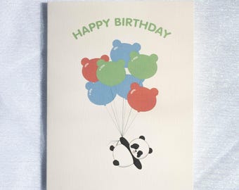 Panda Holding Balloons Card | Happy Birthday Bear Card, Panda Holding Bear Balloons