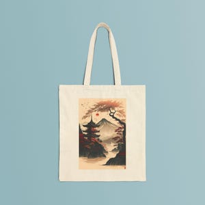 Japan Tragetasche | Japanische Landschaft Einkaufstasche | Japanische Einkaufstasche | Baumwolltasche | Buchtasche | Einkaufstasche ästhetik | Japanische Kunst