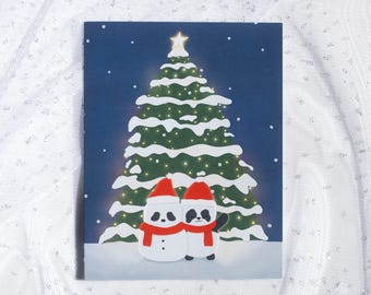 Panda Snowman Christmas Card | Hand-Drawn Holiday Tree