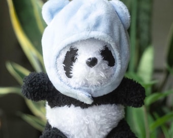 Panda Plush Keychain with Blue Bear Hat, Soft Plush Keyring