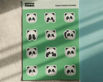 Panda Mood Sticker Sheet | Hand-drawn Vinyl Animal Stickers